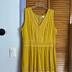 Mustard Yellow Lace Accent Maxi Dress